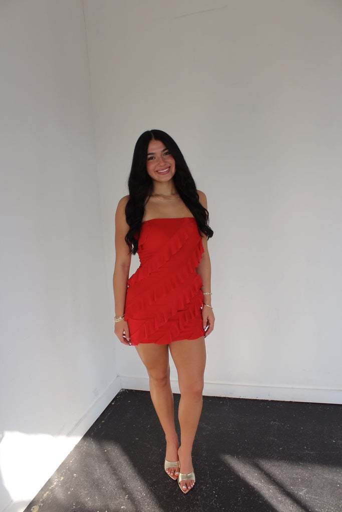 Strapless Ruffle Mini Dress