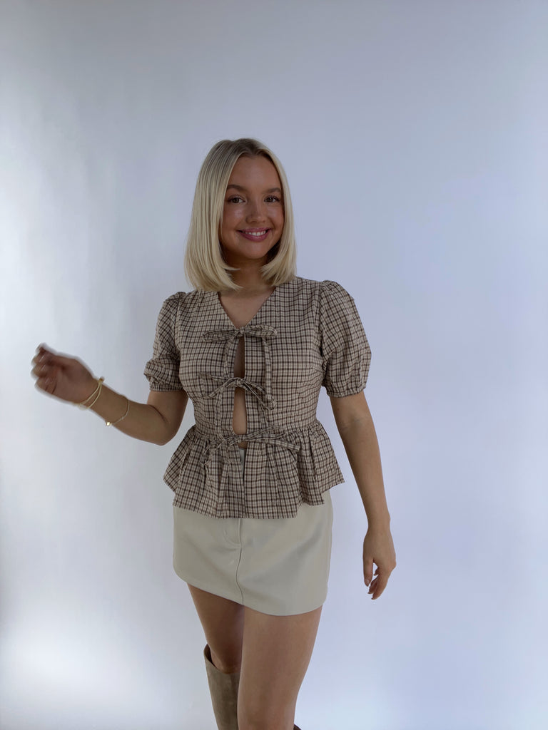 Gingham Front Tie Top