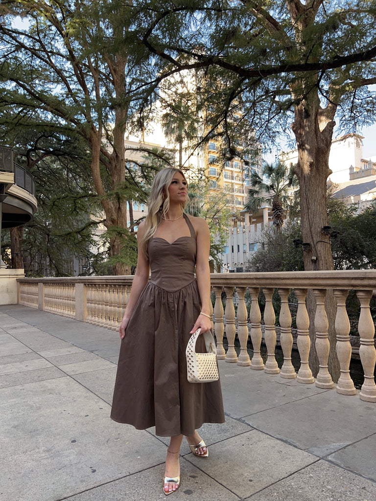 Olive Halter Midi Dress