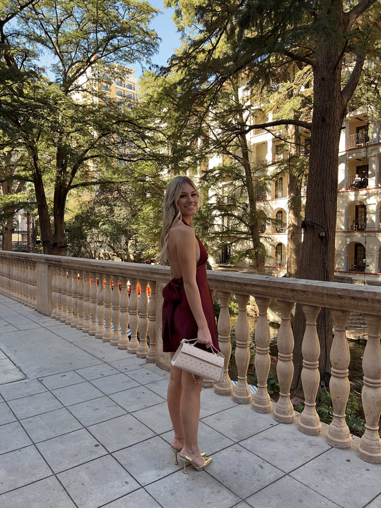 Burgundy Halter Satin Dress