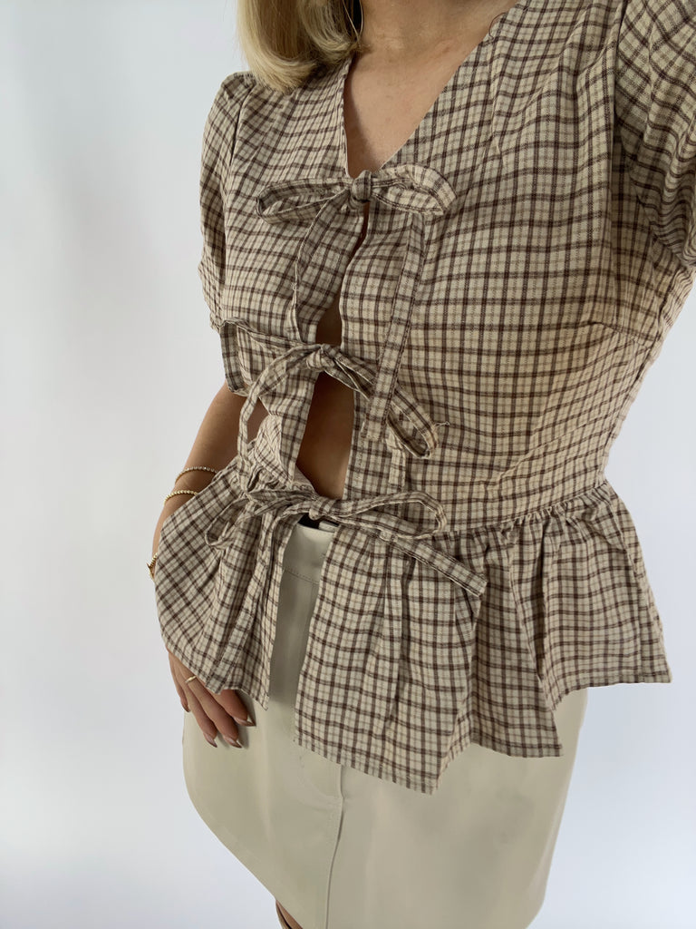 Gingham Front Tie Top