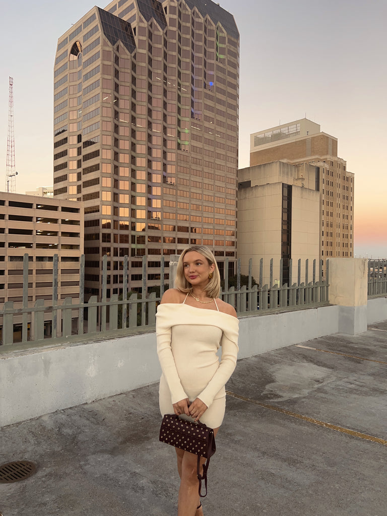 Cream Halter Sweater Dress