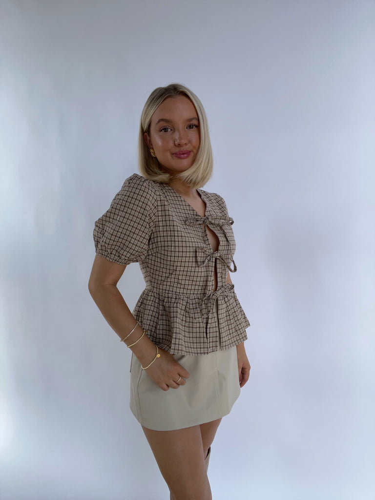 Gingham Front Tie Top