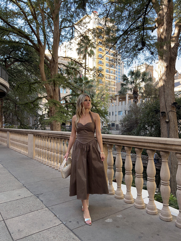 Olive Halter Midi Dress